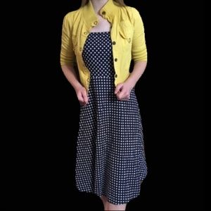 J.Crew Navy and White Polka Dot Strapless Dress